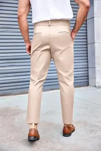 PASLTER Mens Chino Pants Slim Fit Flat Front Stretch Skinny Tapered Dress Pants Casual Trousers - 3