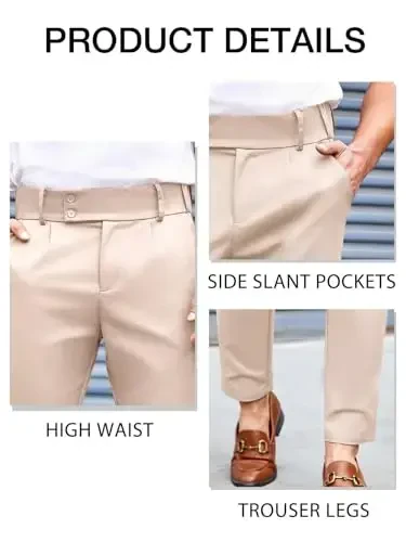 PASLTER Mens Chino Pants Slim Fit Flat Front Stretch Skinny Tapered Dress Pants Casual Trousers - 5
