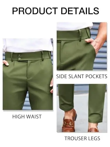 PASLTER Mens Chino Pants Slim Fit Flat Front Stretch Skinny Tapered Dress Pants Casual Trousers - 5