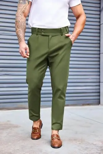 PASLTER Mens Chino Pants Slim Fit Flat Front Stretch Skinny Tapered Dress Pants Casual Trousers - 2