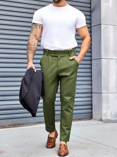 PASLTER Mens Chino Pants Slim Fit Flat Front Stretch Skinny Tapered Dress Pants Casual Trousers - 4