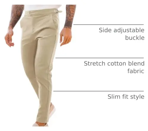 PASLTER Mens Chinos Pants Slim Fit Stretch Flat-Front Skinny Dress Suit Pants Cotton Slacks 