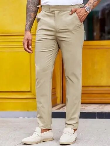 PASLTER Mens Chinos Pants Slim Fit Stretch Flat-Front Skinny Dress Suit Pants Cotton Slacks - 2