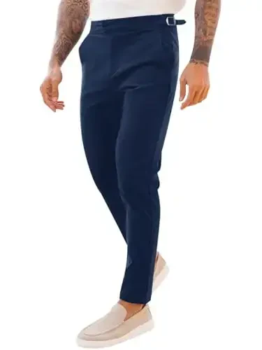 PASLTER Mens Chinos Pants Slim Fit Stretch Flat-Front Skinny Dress Suit Pants Cotton Slacks 
