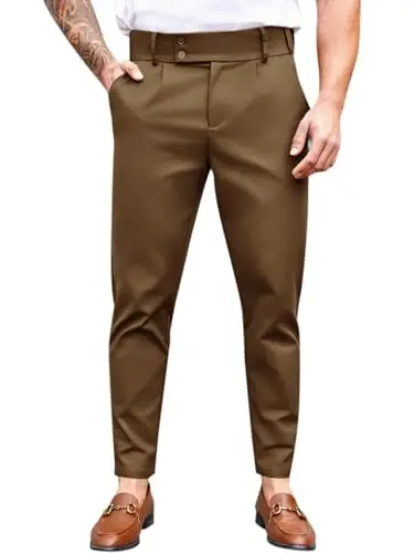 PASLTER Mens Chino Pants Slim Fit Flat Front Stretch Skinny Tapered Dress Pants Casual Trousers - 1