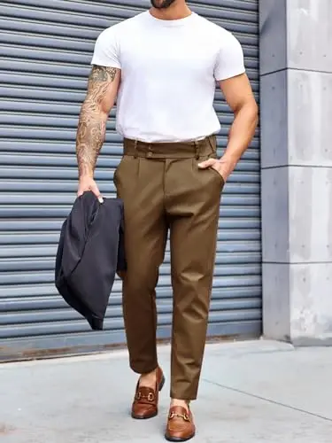 PASLTER Mens Chino Pants Slim Fit Flat Front Stretch Skinny Tapered Dress Pants Casual Trousers - 4