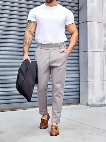 PASLTER Mens Chino Pants Slim Fit Flat Front Stretch Skinny Tapered Dress Pants Casual Trousers - 4