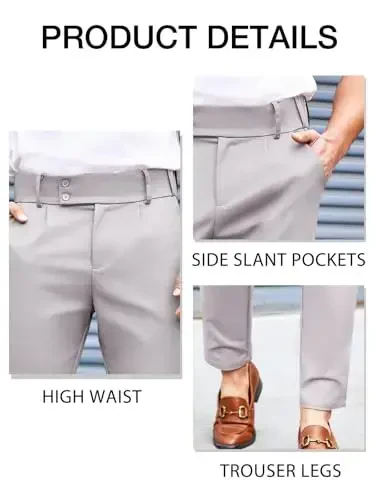 PASLTER Mens Chino Pants Slim Fit Flat Front Stretch Skinny Tapered Dress Pants Casual Trousers - 5