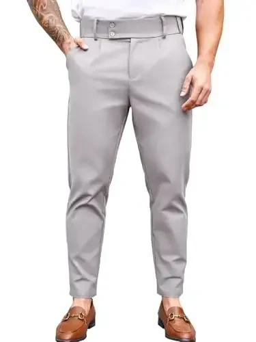 PASLTER Mens Chino Pants Slim Fit Flat Front Stretch Skinny Tapered Dress Pants Casual Trousers - PASLTER