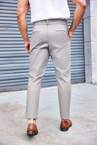PASLTER Mens Chino Pants Slim Fit Flat Front Stretch Skinny Tapered Dress Pants Casual Trousers - 3