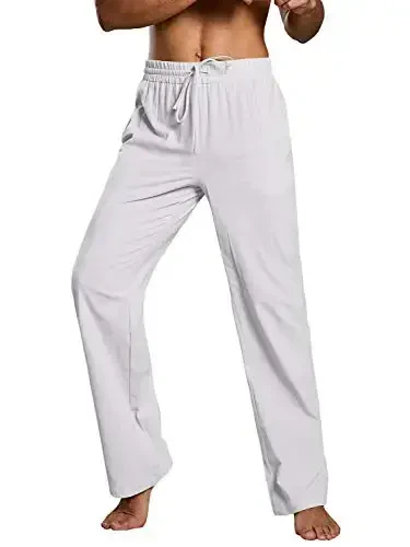 PASLTER Mens Casual Linen Pants Loose Fit Elastic Drawstring Waist Straight-Legs Summer Yoga Beach Long Pants - 2