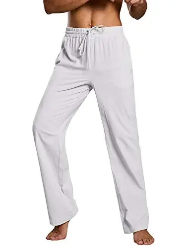 PASLTER Mens Casual Linen Pants Loose Fit Elastic Drawstring Waist Straight-Legs Summer Yoga Beach Long Pants - PASLTER (1)