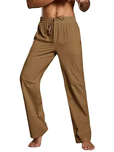PASLTER Mens Casual Linen Pants Loose Fit Elastic Drawstring Waist Straight-Legs Summer Yoga Beach Long Pants - PASLTER (1)