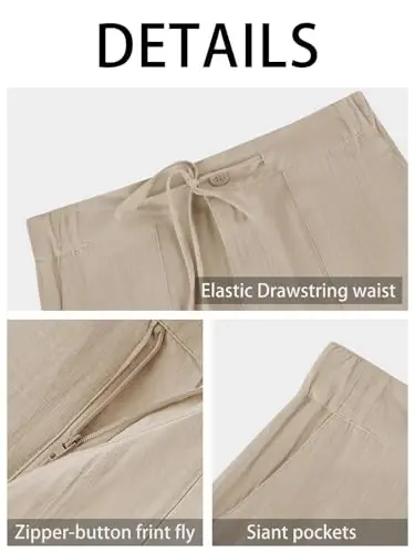 PASLTER Mens Casual Linen Pants Loose Fit Elastic Drawstring Waist Straight-Legs Summer Yoga Beach Long Pants - 9