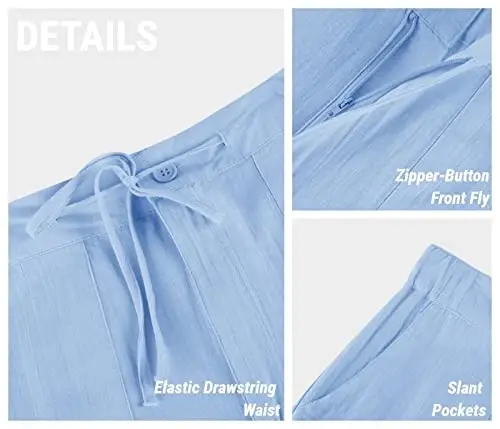 PASLTER Mens Casual Linen Pants Loose Fit Elastic Drawstring Waist Straight-Legs Summer Yoga Beach Long Pants - 9