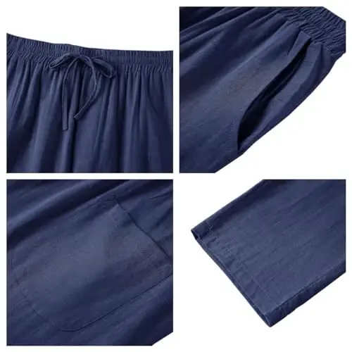 PASLTER Mens Casual Linen Pants Loose Fit Elastic Drawstring Waist Straight-Legs Summer Yoga Beach Long Pants - 11