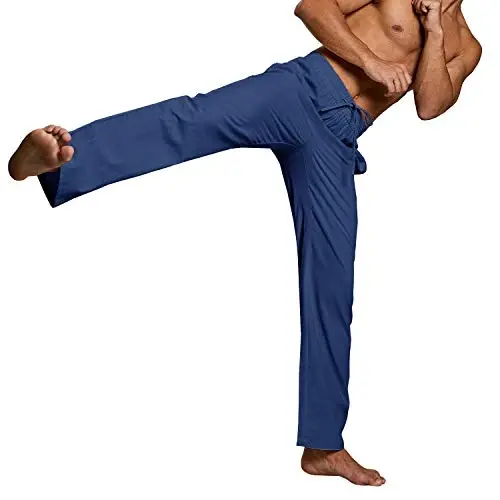 PASLTER Mens Casual Linen Pants Loose Fit Elastic Drawstring Waist Straight-Legs Summer Yoga Beach Long Pants - 8