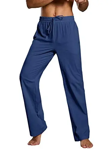 PASLTER Mens Casual Linen Pants Loose Fit Elastic Drawstring Waist Straight-Legs Summer Yoga Beach Long Pants - PASLTER (1)