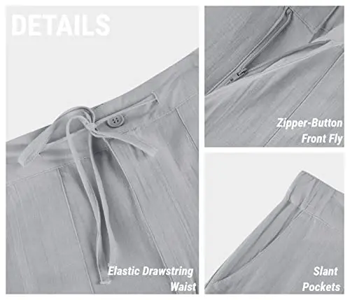 PASLTER Mens Casual Linen Pants Loose Fit Elastic Drawstring Waist Straight-Legs Summer Yoga Beach Long Pants - 4