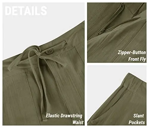 PASLTER Mens Casual Linen Pants Loose Fit Elastic Drawstring Waist Straight-Legs Summer Yoga Beach Long Pants - 9
