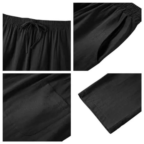 PASLTER Mens Casual Linen Pants Loose Fit Elastic Drawstring Waist Straight-Legs Summer Yoga Beach Long Pants - 9