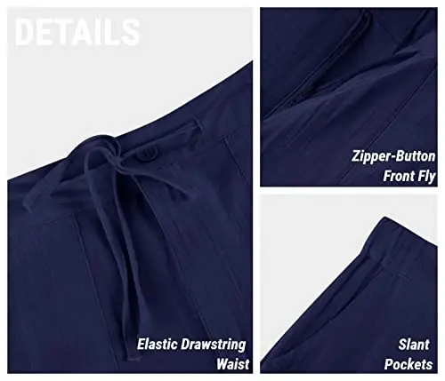 PASLTER Mens Casual Linen Pants Loose Fit Elastic Drawstring Waist Straight-Legs Summer Yoga Beach Long Pants - 3