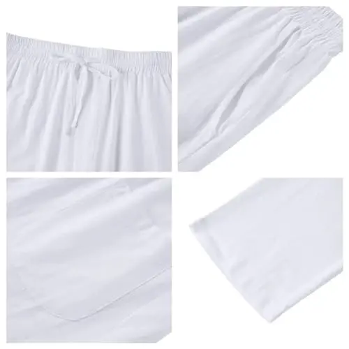 PASLTER Mens Casual Linen Pants Loose Fit Elastic Drawstring Waist Straight-Legs Summer Yoga Beach Long Pants - 5