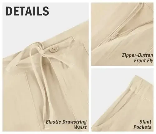 PASLTER Mens Casual Linen Pants Loose Fit Elastic Drawstring Waist Straight-Legs Summer Yoga Beach Long Pants - 5
