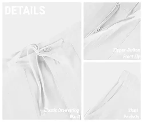 PASLTER Mens Casual Linen Pants Loose Fit Elastic Drawstring Waist Straight-Legs Summer Yoga Beach Long Pants - 4