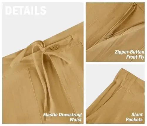 PASLTER Mens Casual Linen Pants Loose Fit Elastic Drawstring Waist Straight-Legs Summer Yoga Beach Long Pants - 5