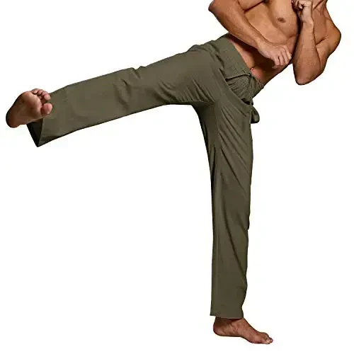 PASLTER Mens Casual Linen Pants Loose Fit Elastic Drawstring Waist Straight-Legs Summer Yoga Beach Long Pants - 3