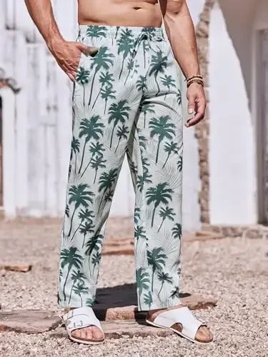 PASLTER Mens Casual Linen Shimlar Bo'sh Fit Elastik Bog'ichli Bel To'g'ri Oyoqli Yozgi Yoga Plaj Uzun Shimlar - 3