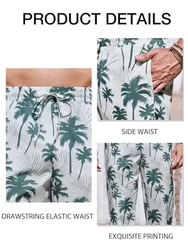 PASLTER Mens Casual Linen Shimlar Bo'sh Fit Elastik Bog'ichli Bel To'g'ri Oyoqli Yozgi Yoga Plaj Uzun Shimlar - 7