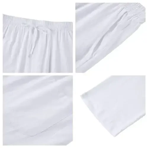 PASLTER Mens Casual Linen Shimlar Bo'sh Fit Elastik Bog'ichli Bel To'g'ri Oyoqli Yozgi Yoga Sohil Uzun Shimlar - 5