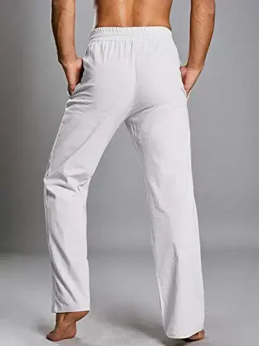 PASLTER Mens Casual Linen Shimlar Bo'sh Fit Elastik Bog'ichli Bel To'g'ri Poy Summer Yoga Beach Uzun Shimlar - 5