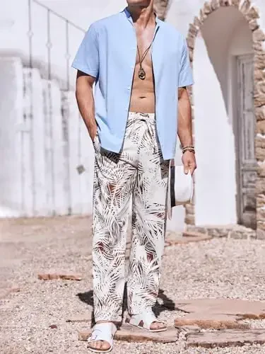 PASLTER Mens Casual Linen Shimlar Bo'sh Fit Elastik Tortma Ip Bel To'g'ri Oyoqli Yozgi Yoga Plyaj Uzun Shimlar - 4