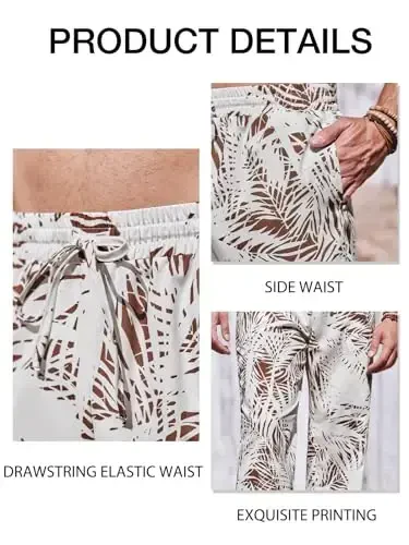 PASLTER Mens Casual Linen Shimlar Bo'sh Fit Elastik Tortma Ip Bel To'g'ri Oyoqli Yozgi Yoga Plyaj Uzun Shimlar - 5