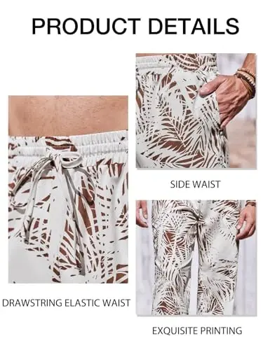 PASLTER Mens Casual Linen Shimlar Bo'sh Fit Elastik Tortma Ip Bel To'g'ri Oyoqli Yozgi Yoga Plyaj Uzun Shimlar - 5
