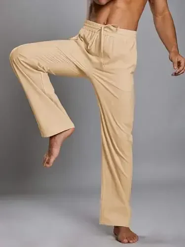 PASLTER Mens Casual Linen Shimlar Bo'sh Kiyim Elastik Bog'ichli Bel To'g'ri Oyoqli Yozgi Yoga Plyaj Uzun Shimlar - 8