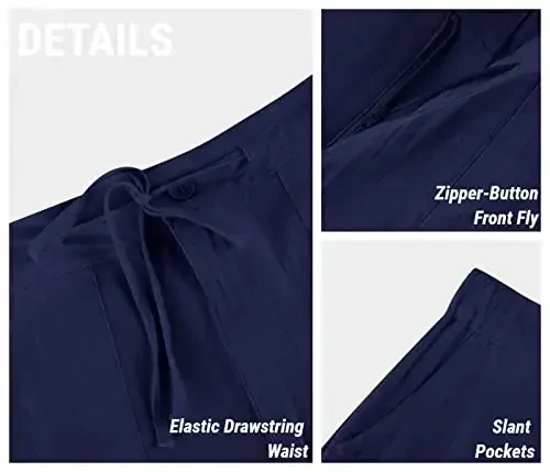 PASLTER Mens Casual Linen Shimlar Bo'sh Kiyim Elastik Bog'ichli Bel To'g'ri Oyoqli Yozgi Yoga Sohil Uzun Shimlar - 4