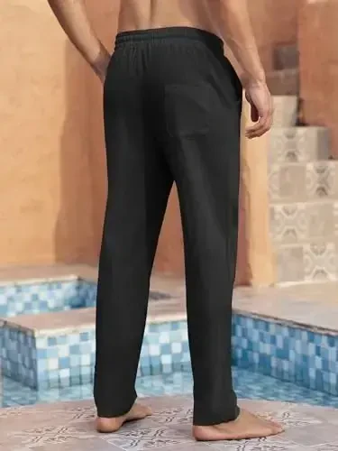 PASLTER Mens Casual Linen Shimlar Keng Kesilgan Elastik Bog'ichli Bel To'g'ri Oyoqli Yozgi Yoga Plyaj Uzun Shimlar - 11