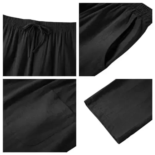 PASLTER Mens Casual Linen Shimlar Keng Kesilgan Elastik Bog'ichli Bel To'g'ri Oyoqli Yozgi Yoga Plyaj Uzun Shimlar - 5