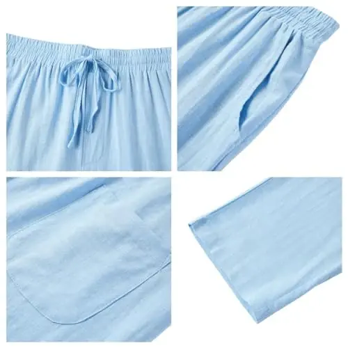 PASLTER Mens Casual Linen Shimlar Keng Kesilgan Elastik Bog'ichli Bel To'g'ri Poy Summer Yoga Beach Uzun Shimlar - 5