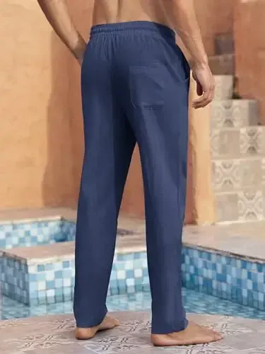 PASLTER Mens Casual Linen Shimlar Keng Kesilgan Elastik Ipli Bel Toʻgʻri Oyoqli Yozgi Yoga Plyaj Uzun Shimlar - 3