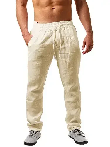 PASLTER Mens Casual Linen Shimlar Keng Kesilgan Elastik Ipli Bel To'g'ri Poyli Yozgi Yoga Plyaj Uzun Shimlar - MODAZONE