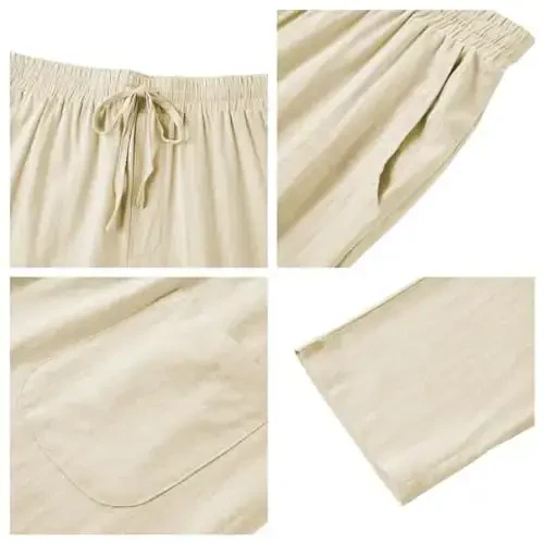 PASLTER Mens Casual Linen Shimlar Keng Kesilgan Elastik Ipli Bel To'g'ri Poyli Yozgi Yoga Plyaj Uzun Shimlar - 5