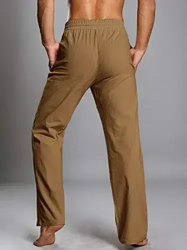 PASLTER Mens Casual Zig'ir Shimlar Bo'sh Fit Elastik Torli Bel To'g'ri Oyoqli Yozgi Yoga Plyaj Uzun Shimlar - 5