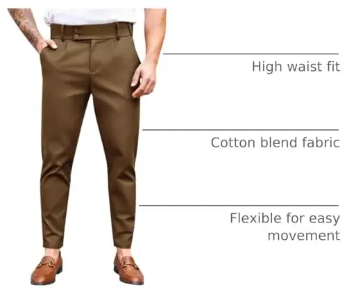 PASLTER Mens Chino Pants Slim Fit Flat Front Stretch Skinny Tapered Dress Pants Casual Trousers 