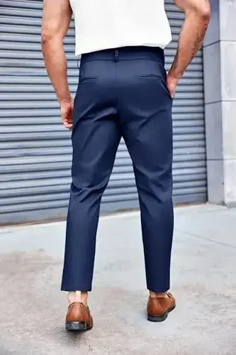 PASLTER Mens Chino Pants Slim Fit Flat Front Stretch Skinny Tapered Dress Pants Casual Trousers - 3