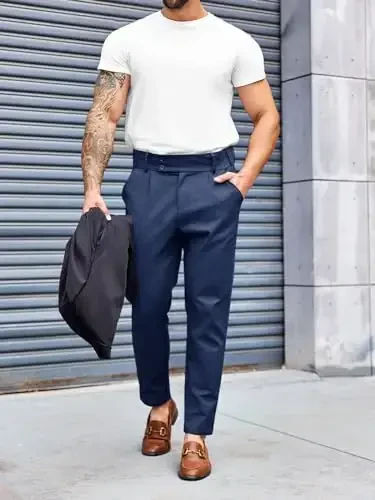 PASLTER Mens Chino Pants Slim Fit Flat Front Stretch Skinny Tapered Dress Pants Casual Trousers - 4